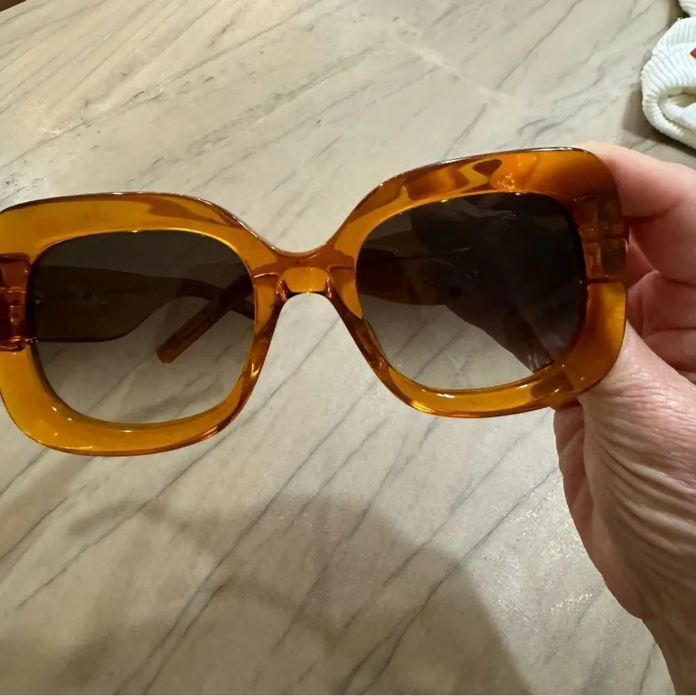 Pomellato Womens Acetate Wide Thick Square Frame Sunglasses Orange